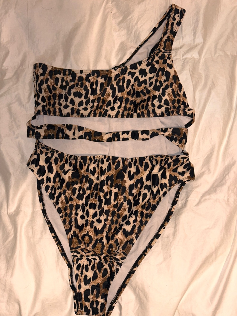 Missguided One-Shoulder Leopard Cutout One-Piece in Black and Brown
